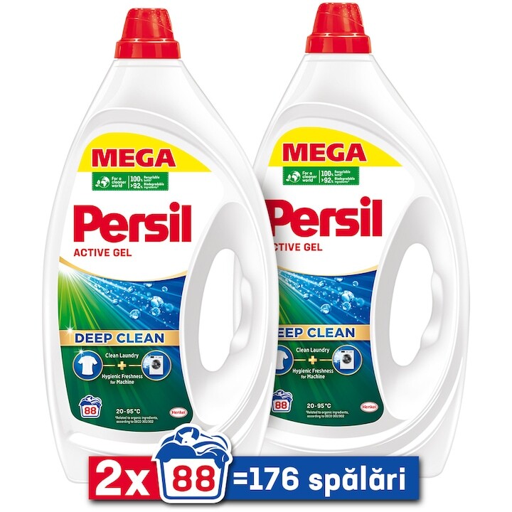 Пакет 2 x Течен перилен препарат Persil Deep Clean Regular, 2 x 88 изпирания, 2 x 3,96 л