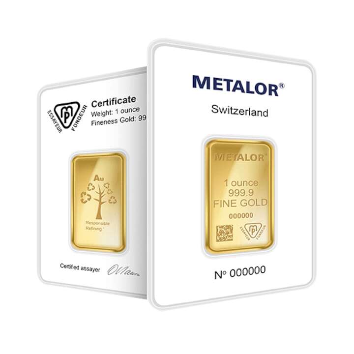 Златно кюлче Metalor, 24 карата, 1 унция, Чистота 999,9‰